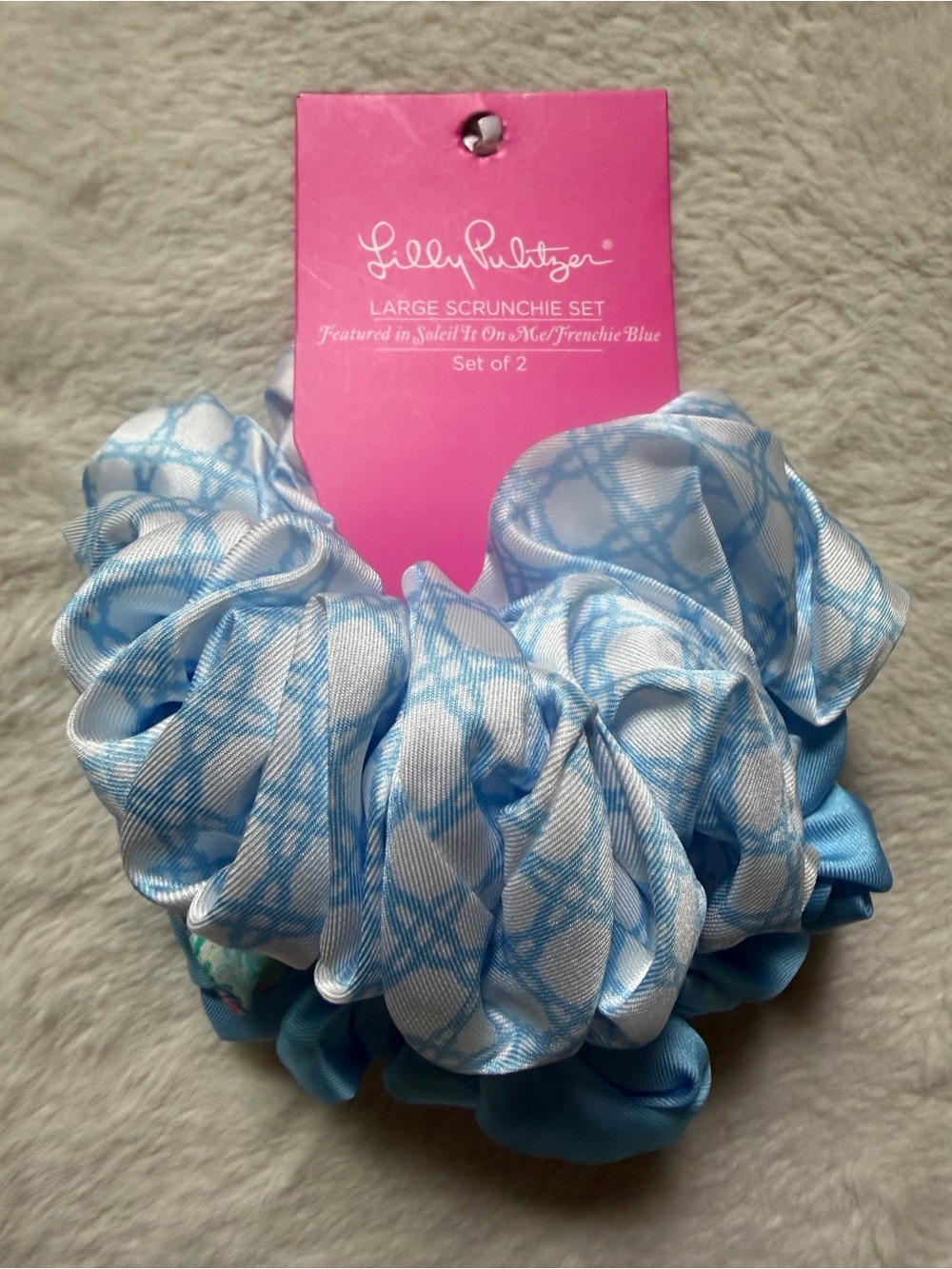 Lilly Pulitzer Girls Blue Pattern Large Scrunchie Duo
